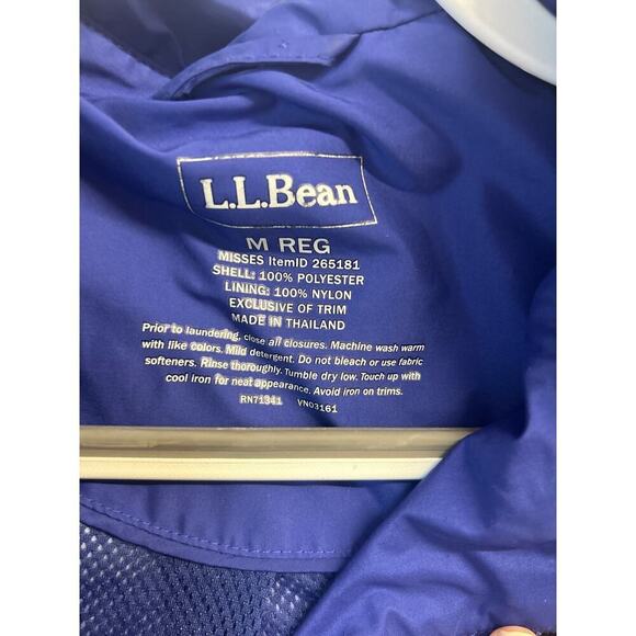 LL Bean Blue Hooded Long length button up lined Rain Coat Jacket pockets Size M - Picture 4 of 8